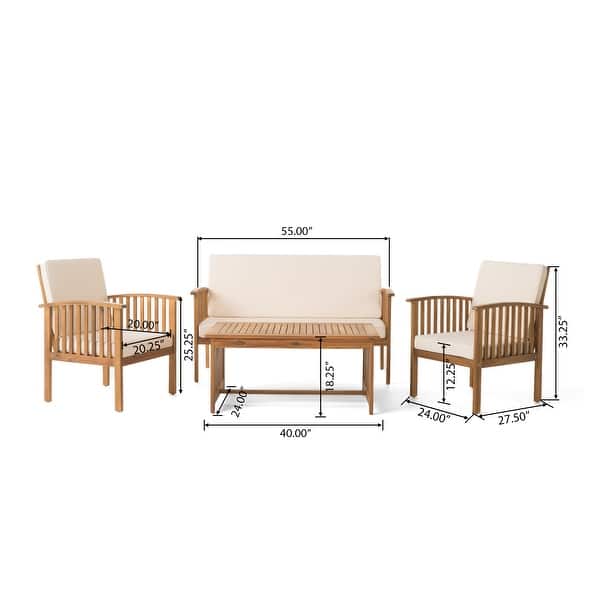 dimension image slide 1 of 2, Carolina 4-piece Outdoor Acacia Sofa Set by Christopher Knight Home