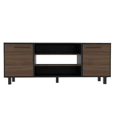 Modern 59" TV Stand for 65" TV Open Shelves with 2 Cabinets and Cable Management Espresso Finish - 22.8"H x 58.6"W x 15.3"D