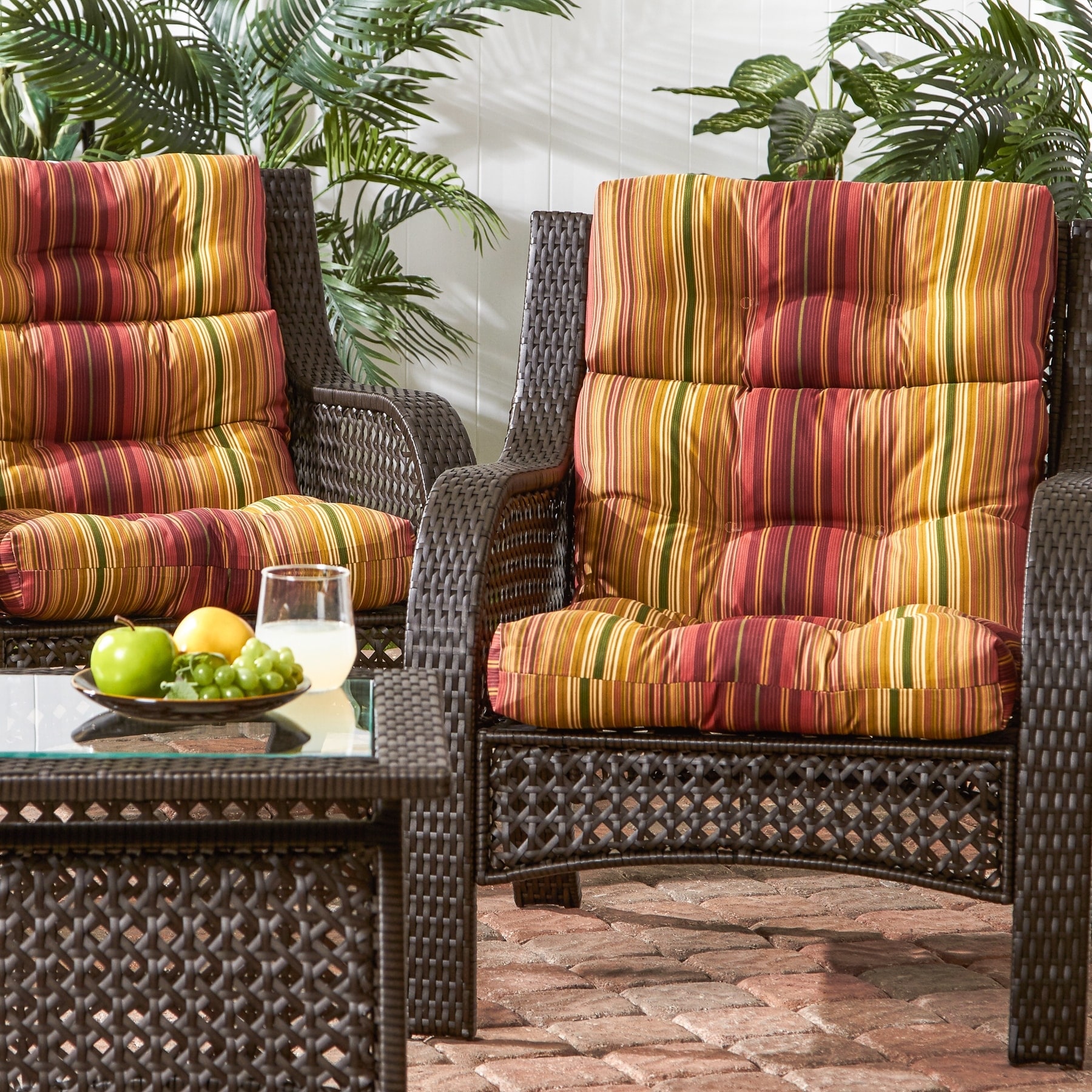 Kinnabari Stripe 44x22-inch Outdoor High Back Chair Cushion (Set of 2) (Cushions Only)