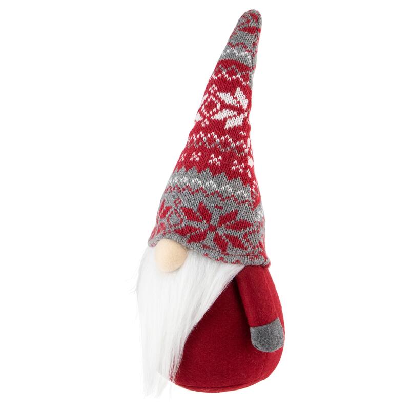 12" Red and Gray Standing Gnome with Nordic Hat Christmas Decoration