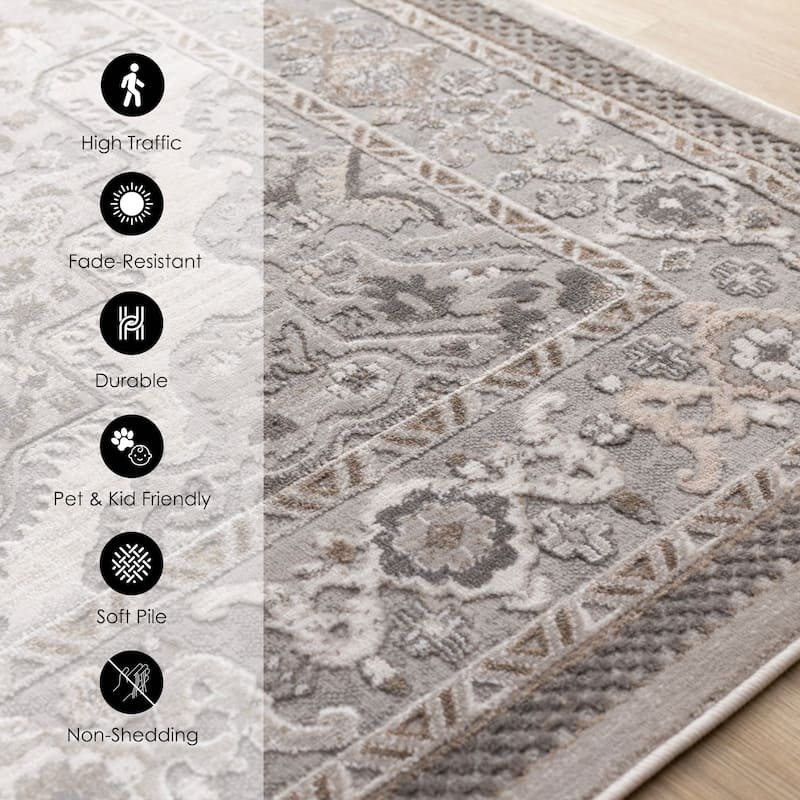 Taupe White Grey Beige Classic Elegant High-Traffic Rug