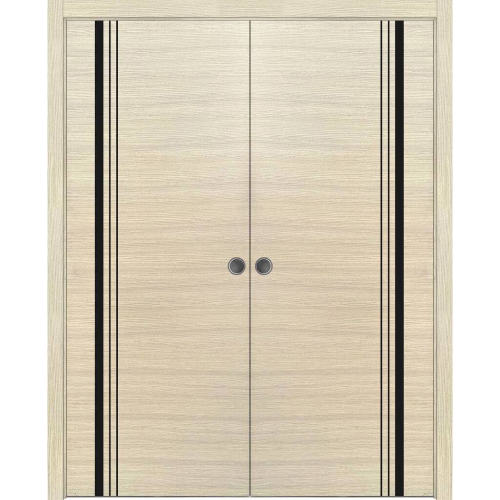 French Double Pocket Doors 36x80 Planum 0011 Natural Veneer Kit Trims Rail