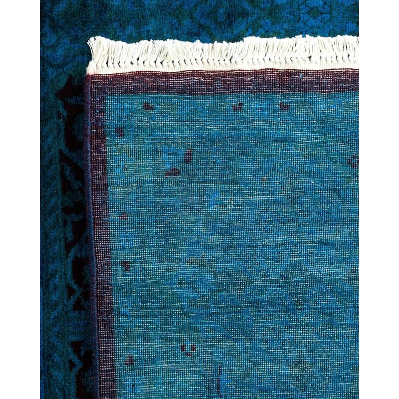 Overton Hand Knotted Wool Vintage Inspired Modern Contemporary Overdyed Blue Area Rug - 3' 0" x 12' 5"