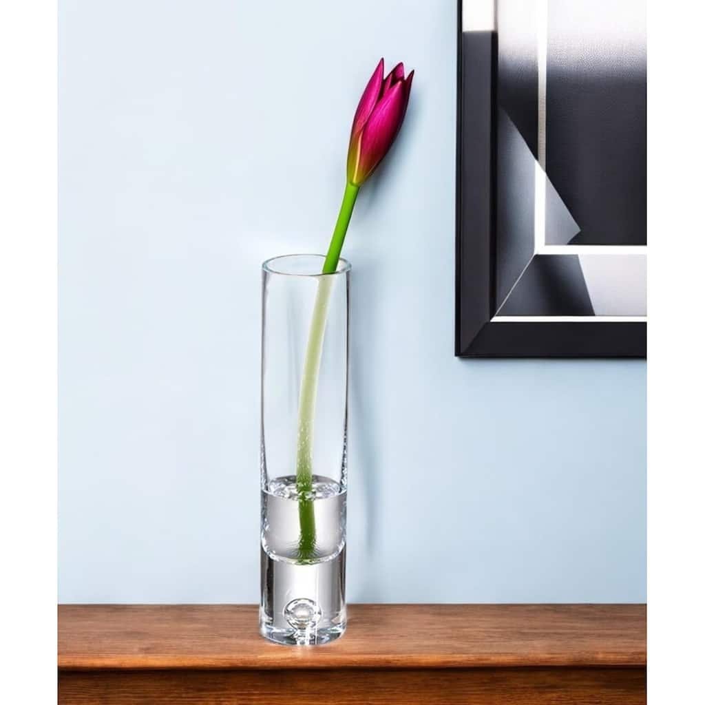 HomeRoots 9" Clear Cylindrical Lead Free Crystal Bud Table Vase - 2" W x 2" D x 8.75" H