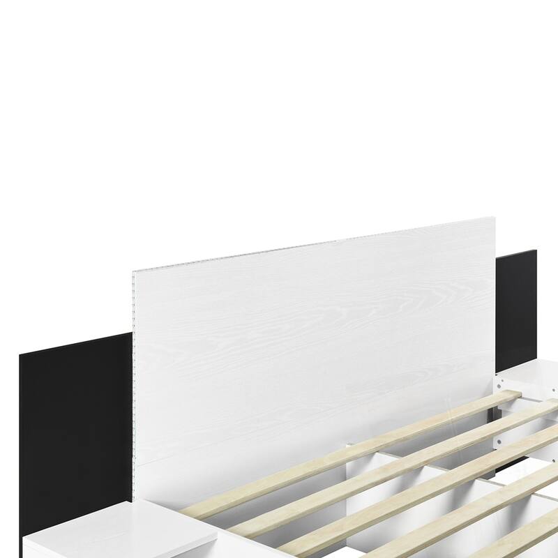 Wooden Floating Platform Bed, with LED Lights and Bedside Nightstand