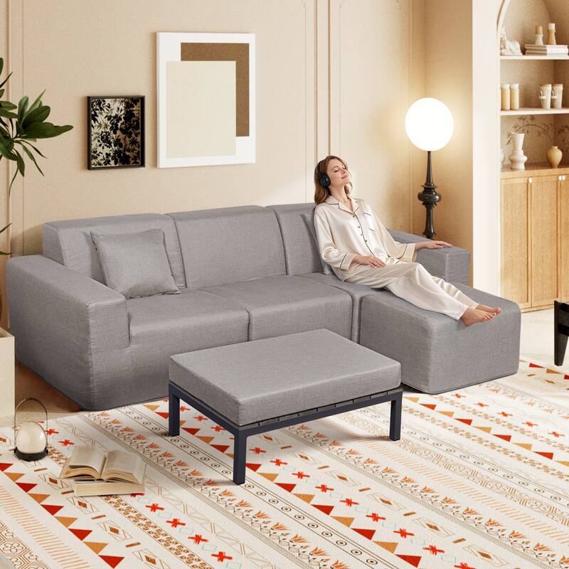 Outdoor and Indoor Modern Modular Patio Sectional Sofa with L-Shape Chaise, Cloud Sectional Couch with Comfy Chaise