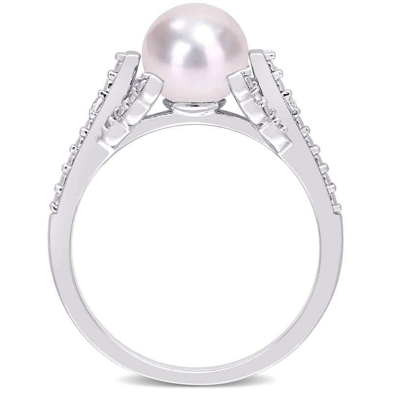 Miadora Sterling Silver Cultured Freshwater Pearl & Diamond Accent Solitaire Vintage Ring (7-7.5mm)