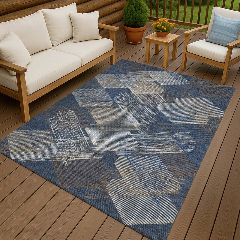 Machine Washable Indoor/ Outdoor Modern Hotchkiss Chantille Rug - Navy - 3' x 5'