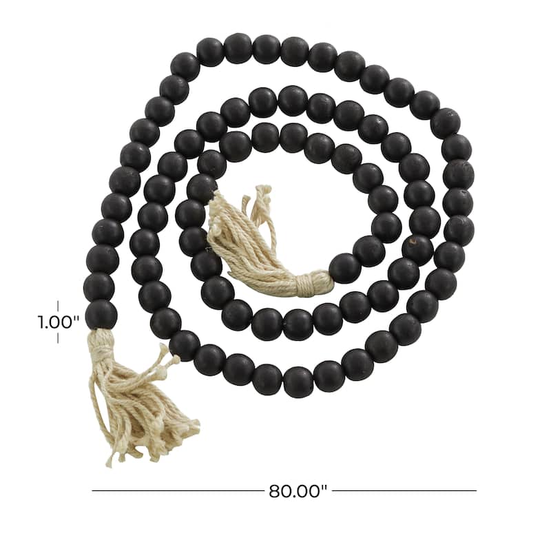 Mango Wood Handmade Round Long Carved Beaded Garland with Tassel - Roche River Decor
