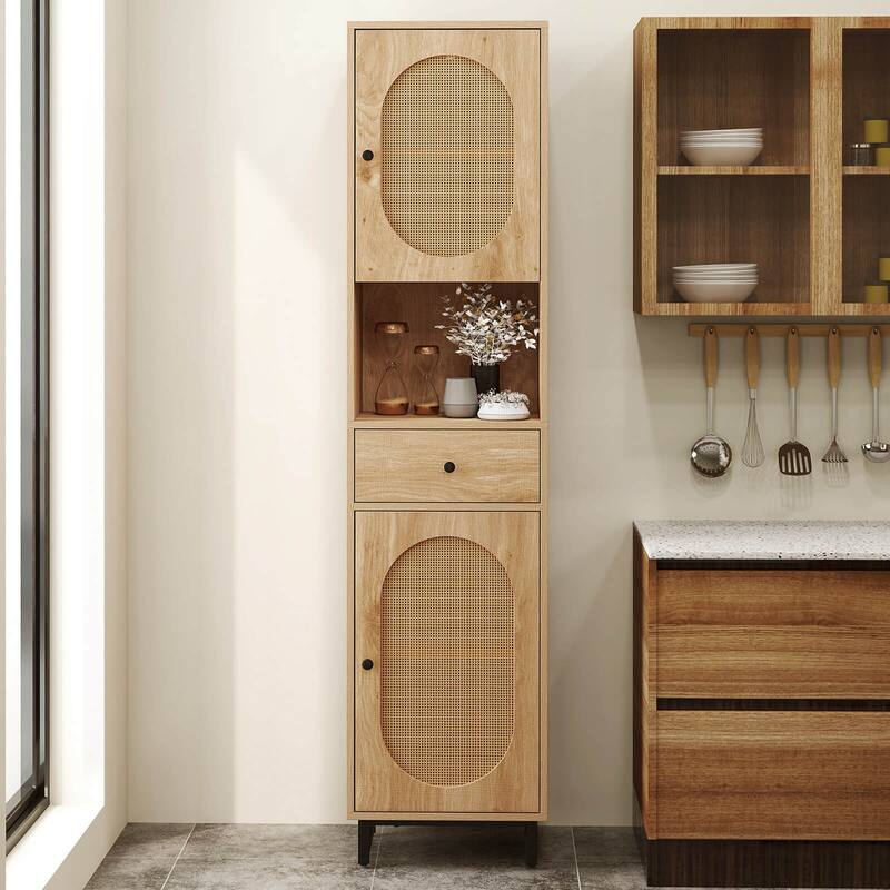 Costway 67" Tall Bathroom Cabinet with 2 Doors Open Compartment & - See Details