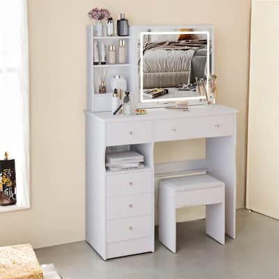 37" Large Vanity Set with LED Mirror and Storage