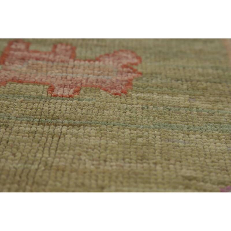 Hand Knotted Oriental 100% Wool Carpet Transitional All-Over Green Oushak Area Rug - 12' 5'' X 9' 3''