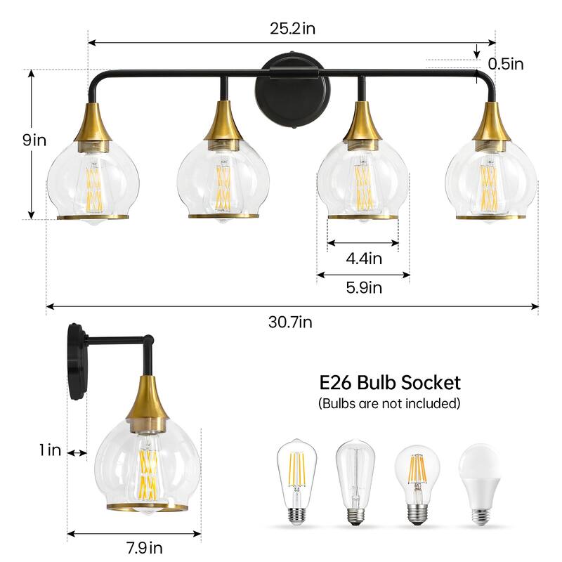 Modern Vanity Lights Dimmable Bathroom Light Fixtures with Glass Shade