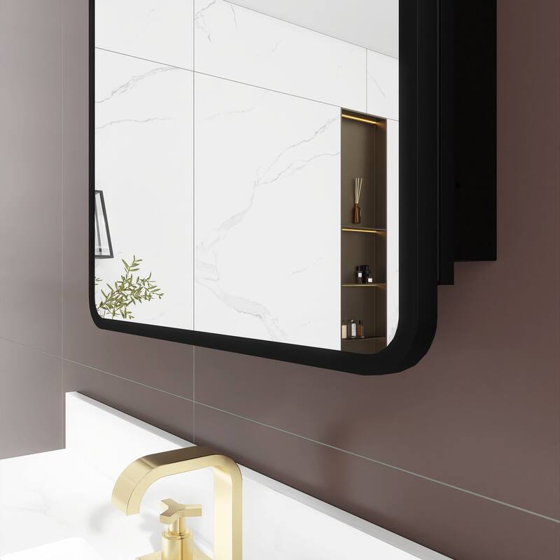 Rectangular Framed Surface/Recessed Mount Mirrored Medicine Cabinet with Shelves