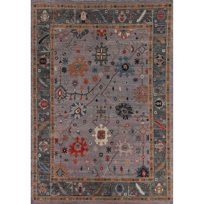 Vegetable Dye Grey Oushak Turkish Rug Hand-Knotted Wool Carpet - 8'9"x 11'9"