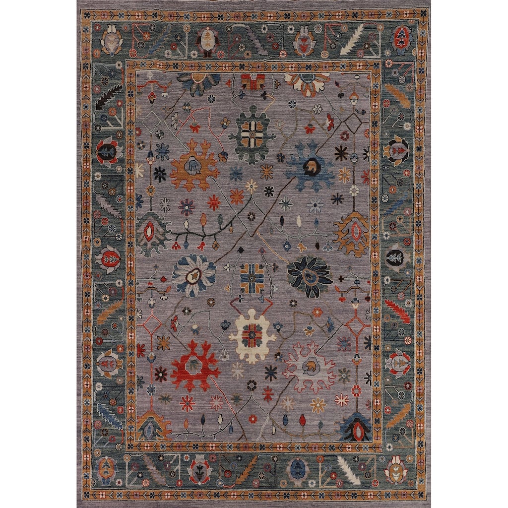 Vegetable Dye Grey Oushak Turkish Rug Hand-Knotted Wool Carpet - 8'9"x 11'9"