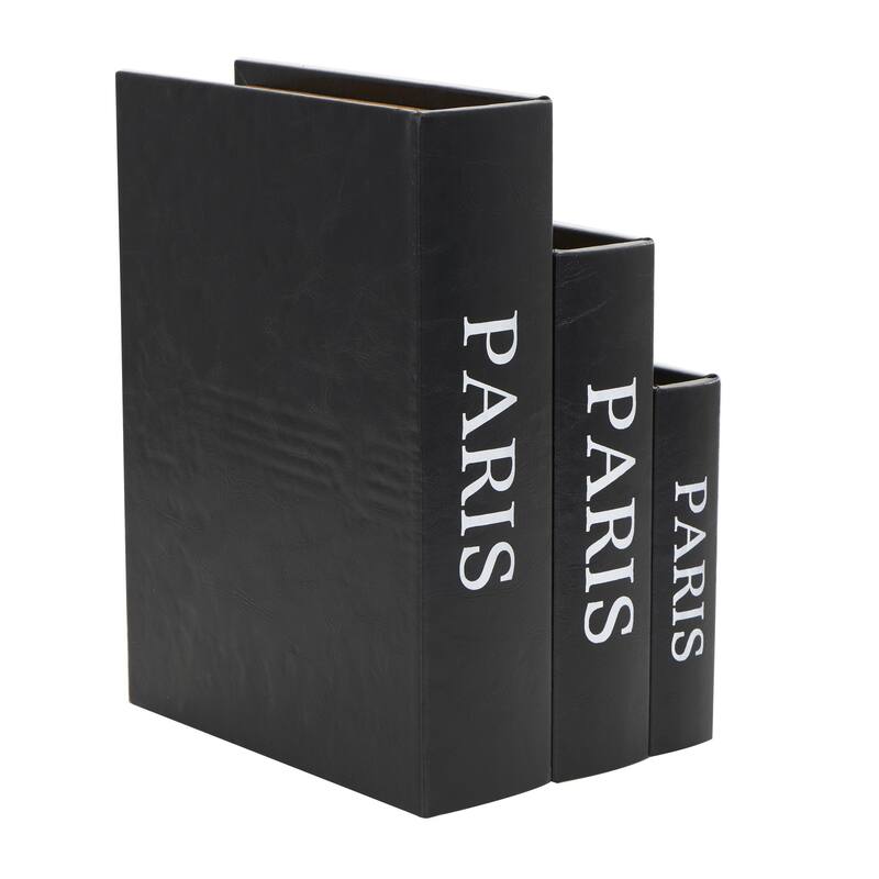 Faux Leather or Linen Fabric Book Storage Box - Set of 3 White, Beige, Black, Red or Light Gray - Roche River Decor