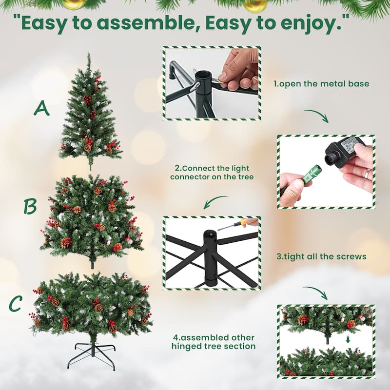 6FT & 7.5FT Artificial PVC Christmas Tree with Warm White and Multicolor LED Lights and Metal Stand