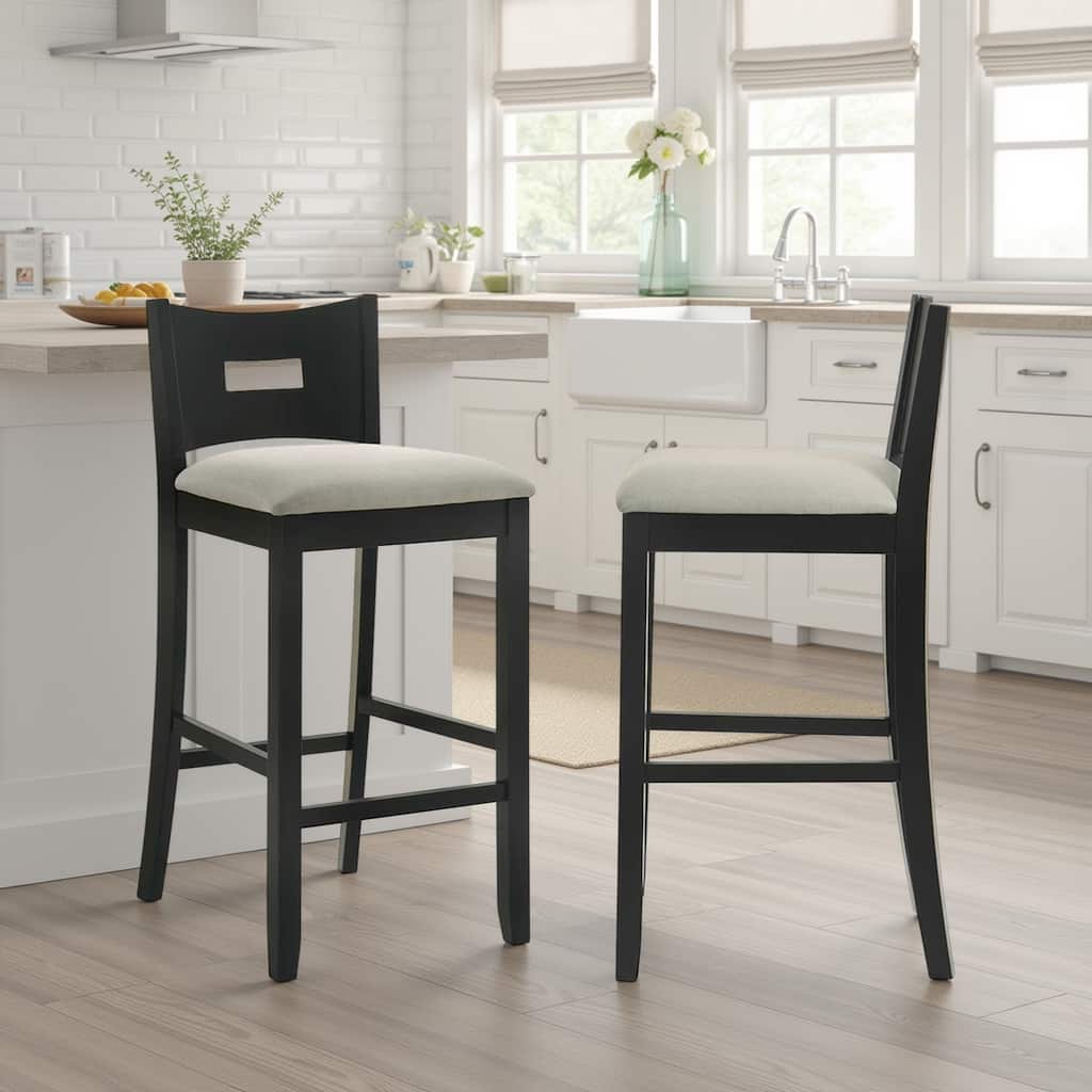 Ren Rubberword Bar Stool, Ivory Upholstered Counter Height Stool