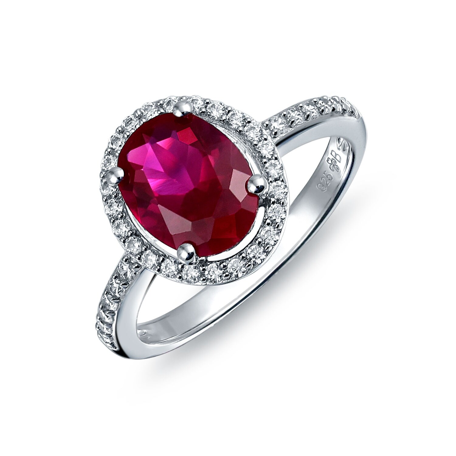 Shop 3ct Cz Oval Solitaire Halo Red Pink Engagement Ring Sterling Silver On Sale Overstock 17989546