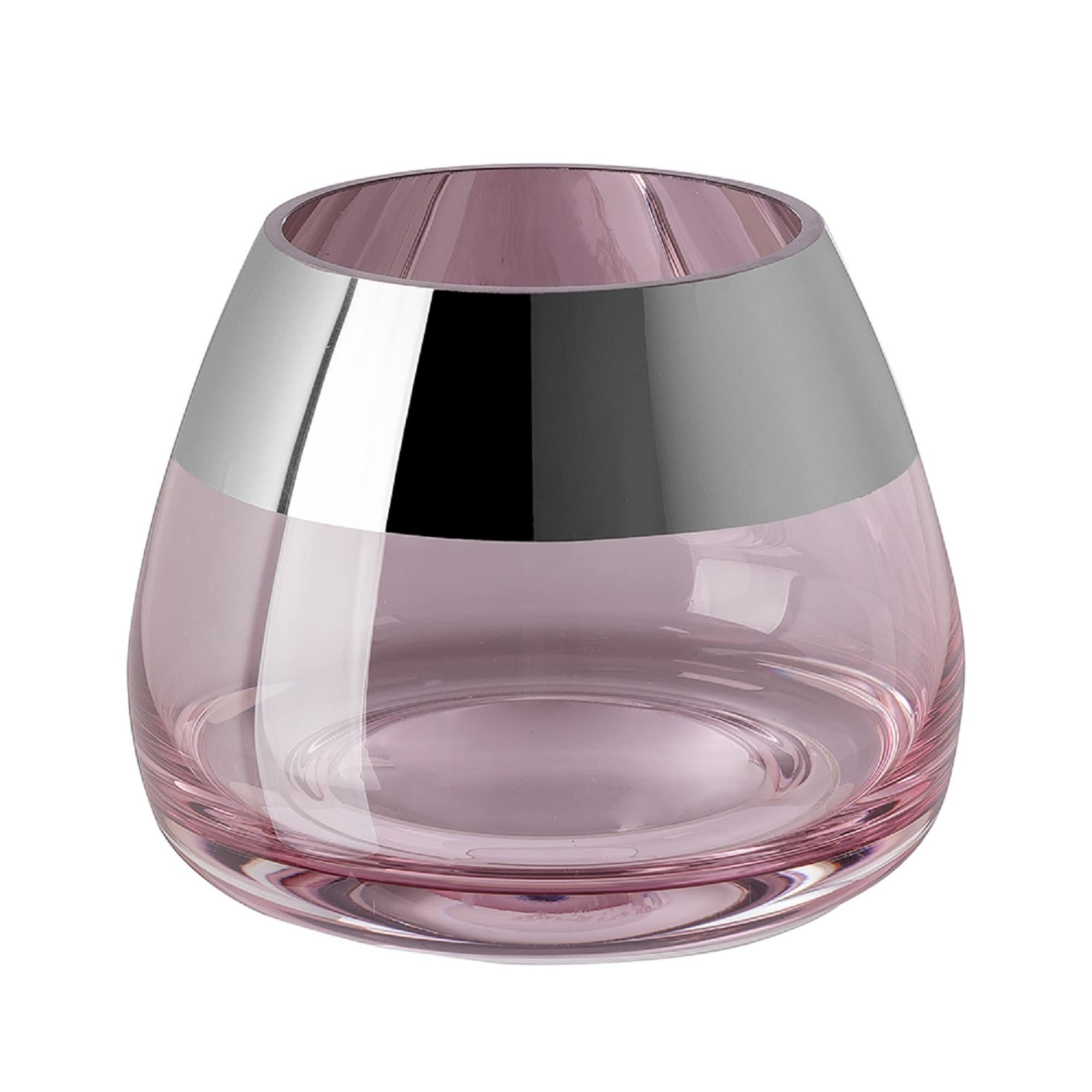 Glass Tealight Candle Holder - 4.25" - Small - Pink and Silver