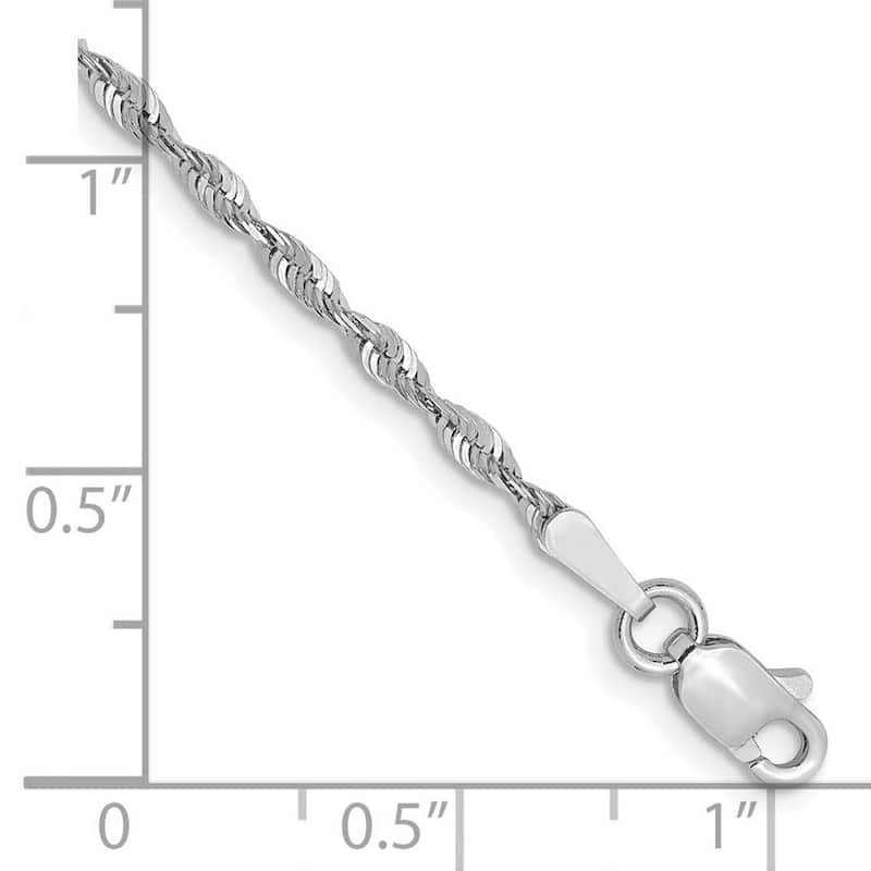 Curata 10k White Gold Unisex 1.8mm Diamond Cut Lightweight Rope Chain Bracelet Options: 7" 8" 9"