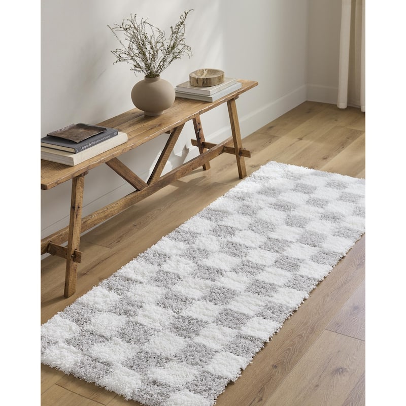 Livabliss Sibari Modern Checkered Plush Area Rug - 6' 7" x 9' 6" - Cream/Light Gray - Rectangle