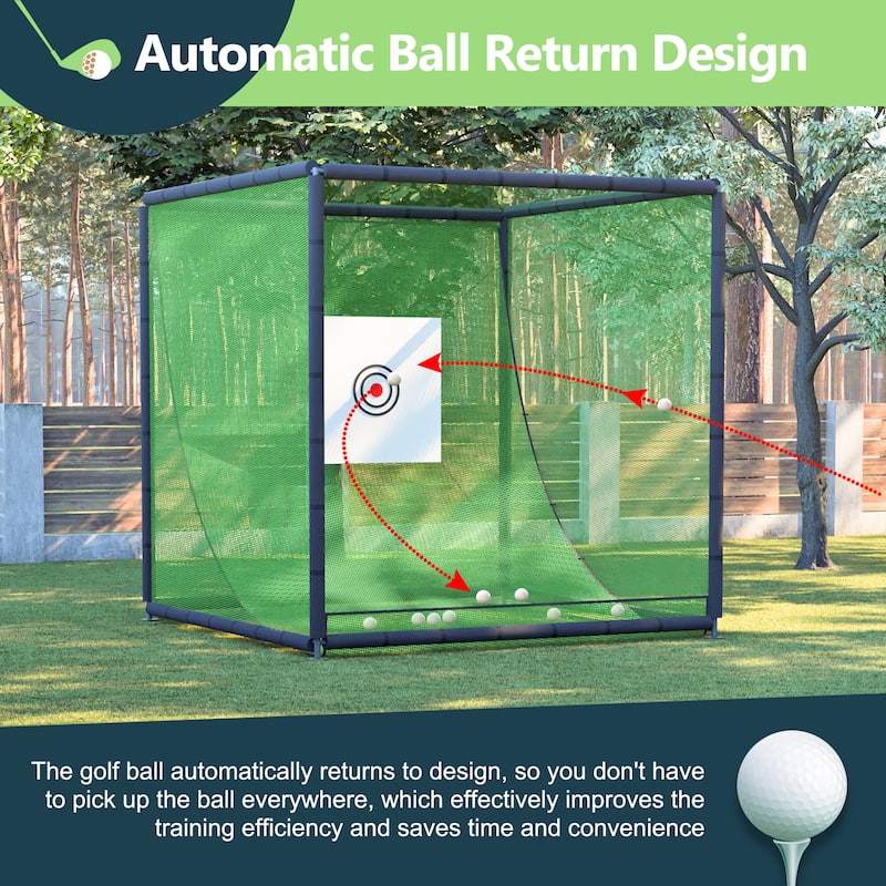 10'x10'x10' Golf Practice Cage - Metal Frame Hitting Net for Backyard or Indoor Simulator Use - 118.11"L x 118.11"W x 118.11"H