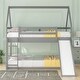 preview thumbnail 3 of 16, Modern Twin Size Wood Bunk House Bed with Slide, Ladder & Roof, Gray