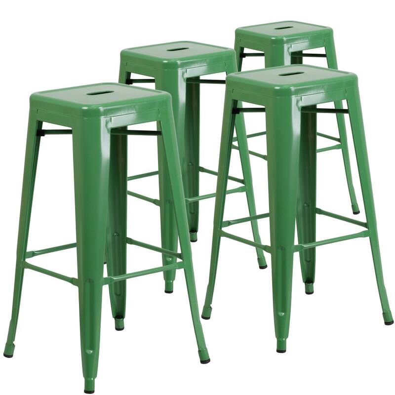 4 Pack 30" High Backless Metal Indoor-Outdoor Barstool with Square Seat