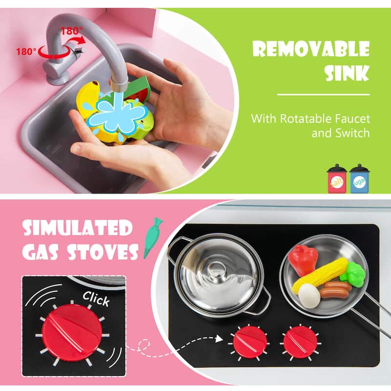Costway Kids Kitchen Playset Wooden Pretend Play Chef Toy with - See Details