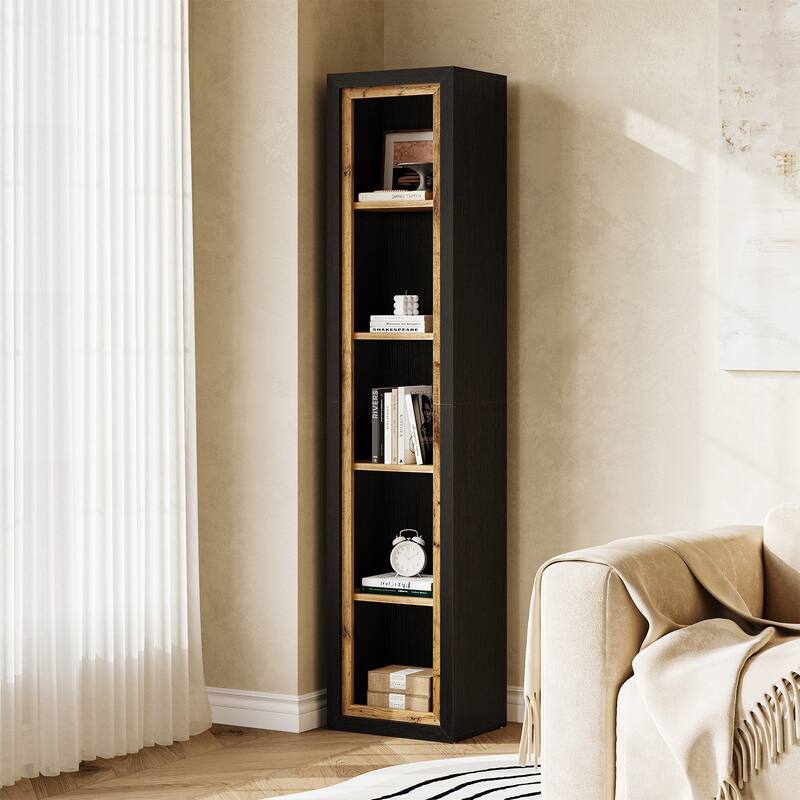 70.9" Bookcase with Open Cubes, Extra Tall Bookshelf, Freestanding Storage Shelf for Living Room, Bedroom, Study - Black+Brown