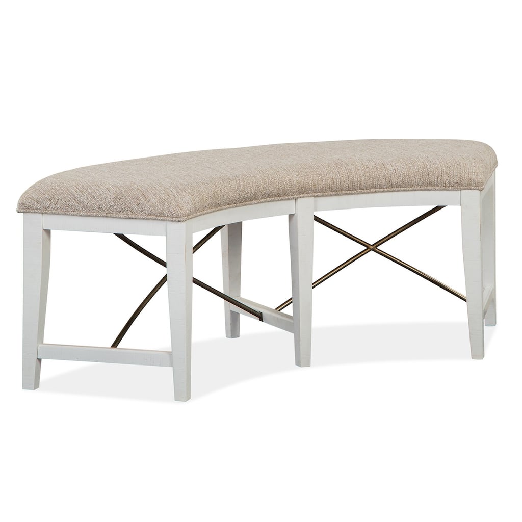 Magnussen Home Heron Cove Chalk White And Dovetail Grey Upholstered Curved Bench - 52''W x 21.75''D x 19''H