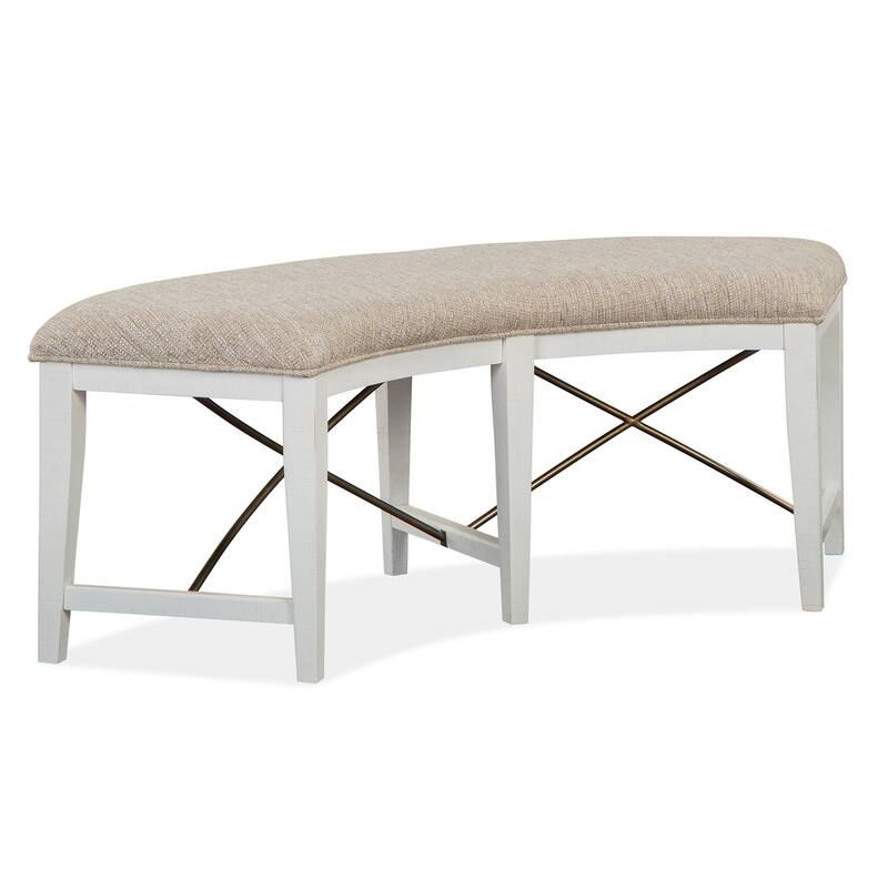Magnussen Home Heron Cove Chalk White And Dovetail Grey Upholstered Curved Bench - 52''W x 21.75''D x 19''H - 52''W x 21.75''D x 19''H - Chalk White