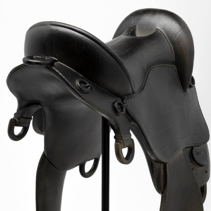 HomeRoots 16" Black Metal and Resin Horse Saddle Tabletop Sculpture
