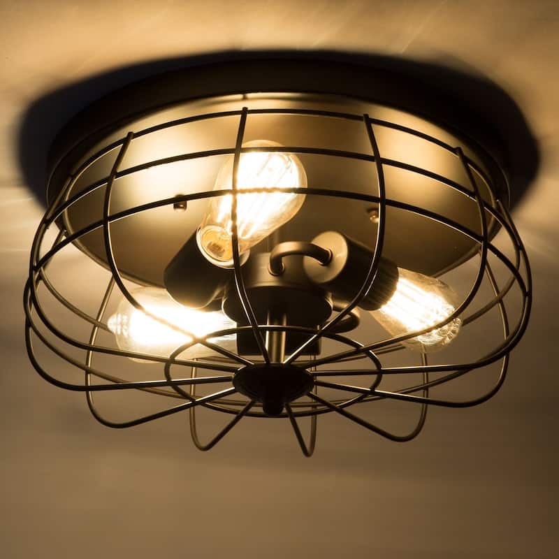 CO-Z 15-inch Industrial 3-light Metal Steel Cage Ceiling Flush Mount