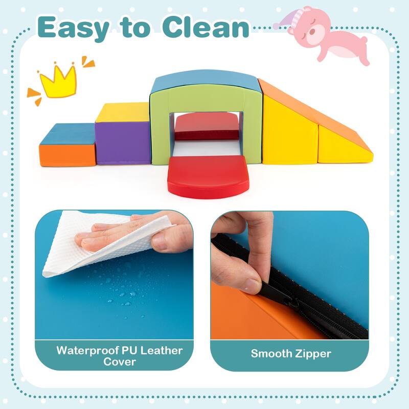 Multicolor PU Foam Climbing Blocks 6 Pieces, Safe, Versatile, Educational Playset for Kids, Tunnel - 16" x 12" x 10" (L x W x H)