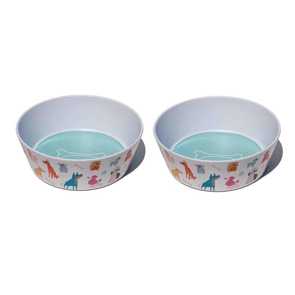 Dog Whimsy, Medium Bowl, 3 cups , Set of 2 - White