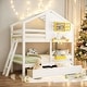 preview thumbnail 2 of 7, Twin over Twin Bunk Bed with 2 Drawers, Shelf, Window and Roof, White