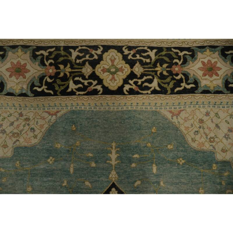 Hand Knotted Oriental 100% Wool Carpet Transitional Floral Navy Blue & Blues Oushak Area Rug - 12' 10'' X 9' 8''