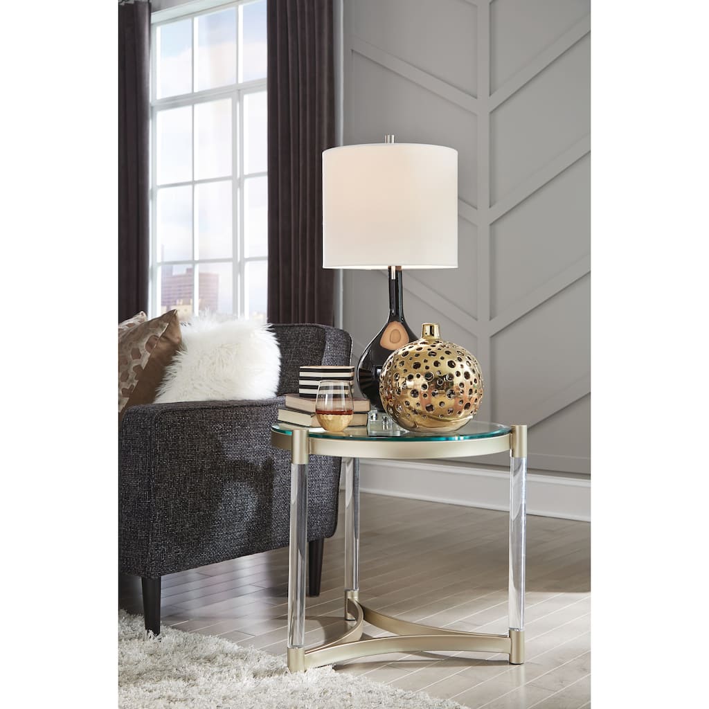 Magnussen Home Silas Platinum and Clear Acrylic Round End Table - 25.5''W x 25.5''D x 23.25''H