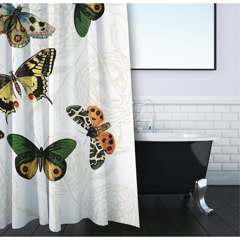 71 x 74-inch Antique Butterflies and Flowers Animal Print Print Print Shower Curtain