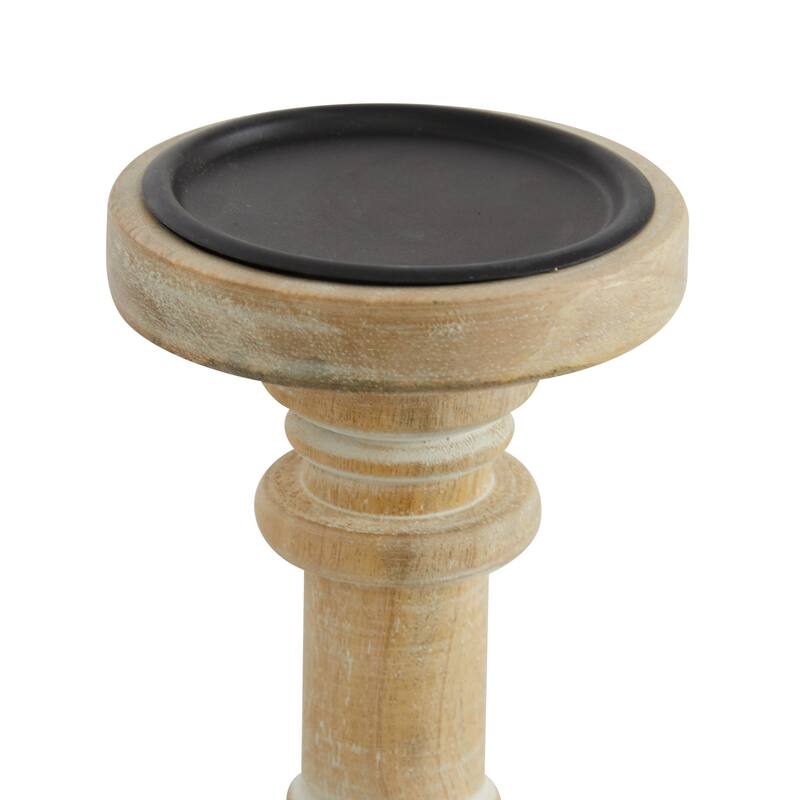 Mango Wood Candle Holder - Set of 3 Brown - Roche River Decor - 6"W x 6"L x 17"H
