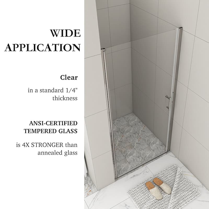 30/32/34/36 Inch Semi-Frameless Pivot Shower Door with Clear Tempered Glass