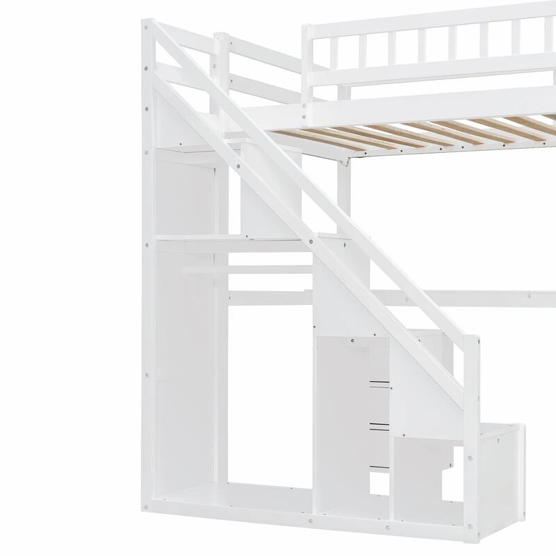 Loft Bed with Two Chest of Drawers, Integrated Desk, and LED Light Strip