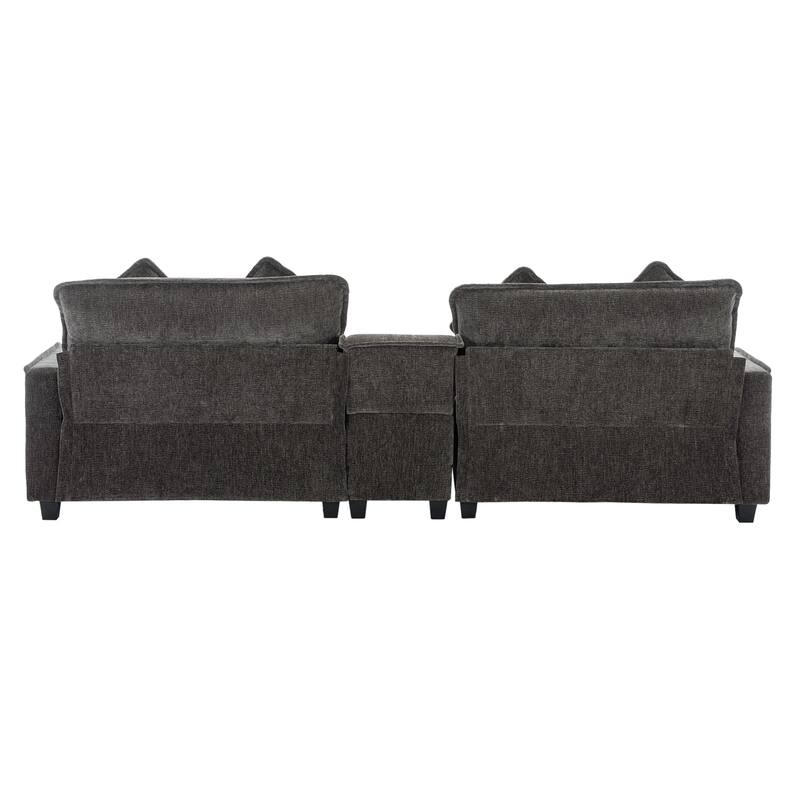 111" Chenille Sectional Sofa with 2 Ottomans, USB Ports and Storage - 4-Seater and Pocket Spring Cushions Cup Holders