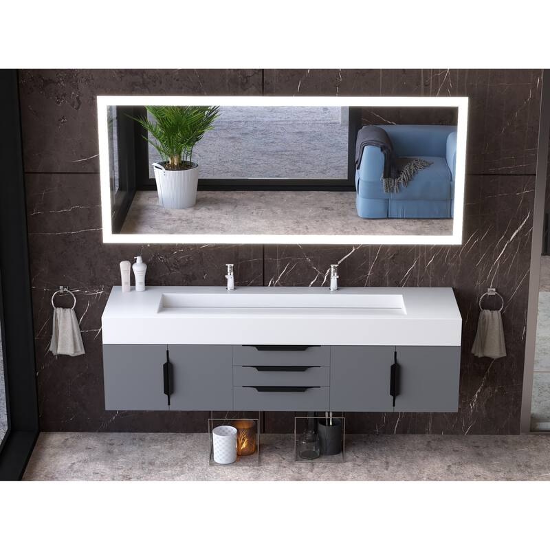 Nile 72" Wall Mounted Bathroom Vanity Set w/ White Top