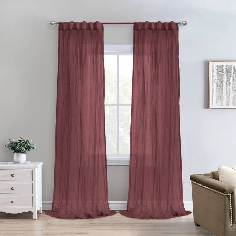 Paloma Sheer Dual Header Curtain Panel - Burgundy - 52" x 95"