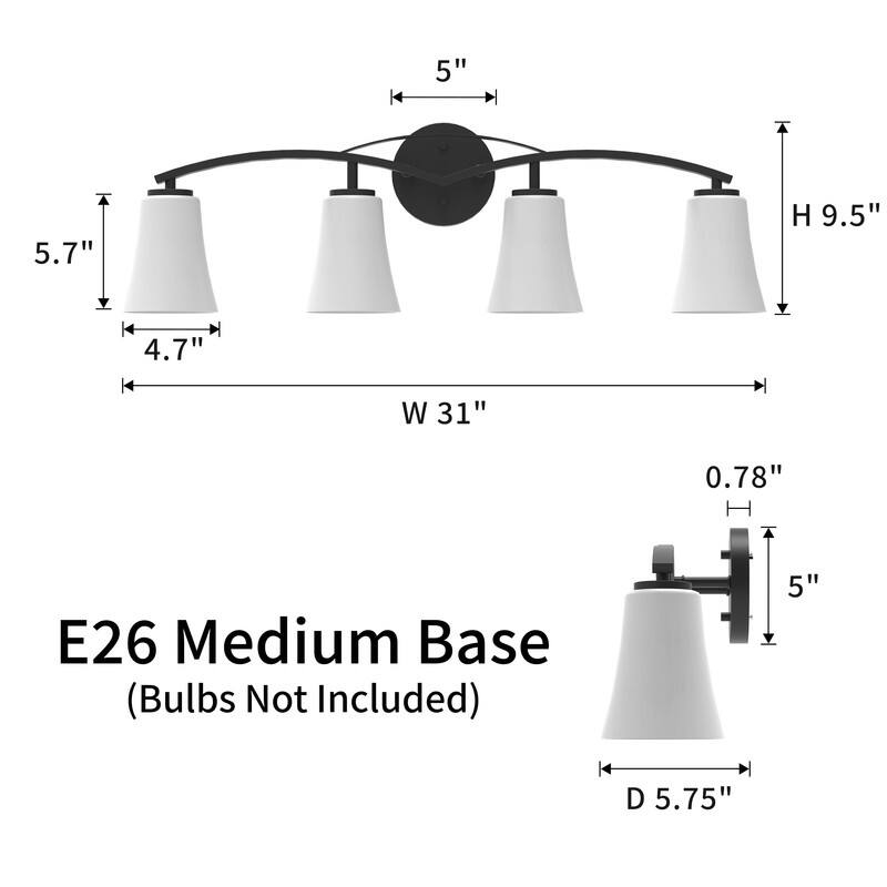 KAWOTI 3/4/5 Lights Dimmable Modern Bathroom Vanity Light with Opal Glass