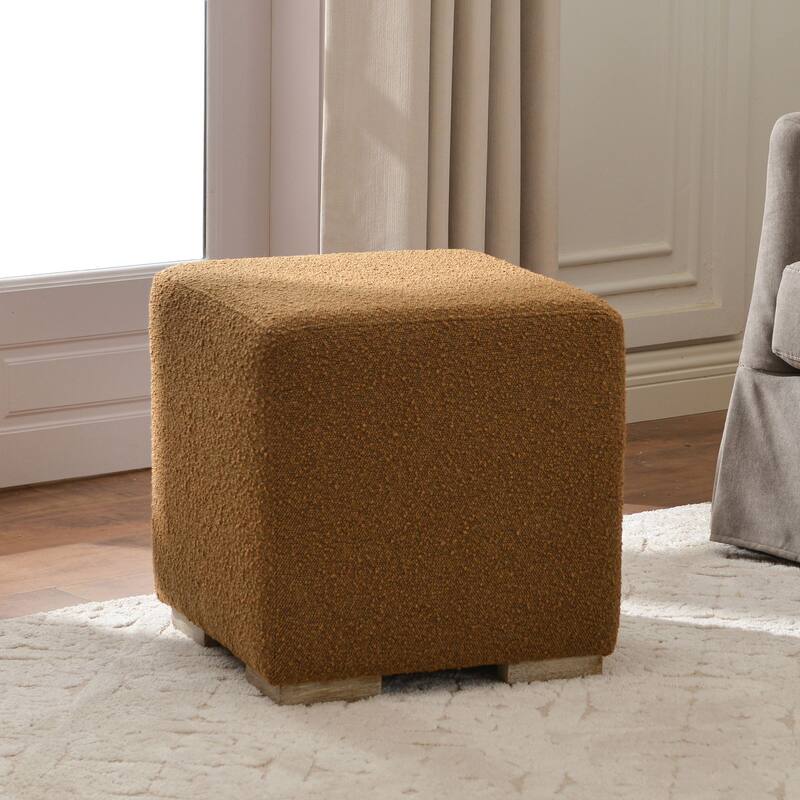 KINWELL 18.5" W Square Boucle Upholstered Ottoman Entryway Footstool